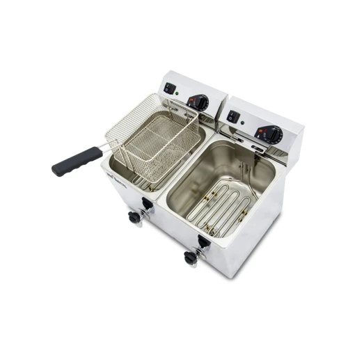 Freidora eléctrica EVOLUTION con grifo capacidad 10+10 litros con potencia 3.5+3.5 kw monofásica con contactor EVO1010G